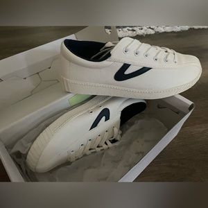 Tretorn White/blue canvas sneakers